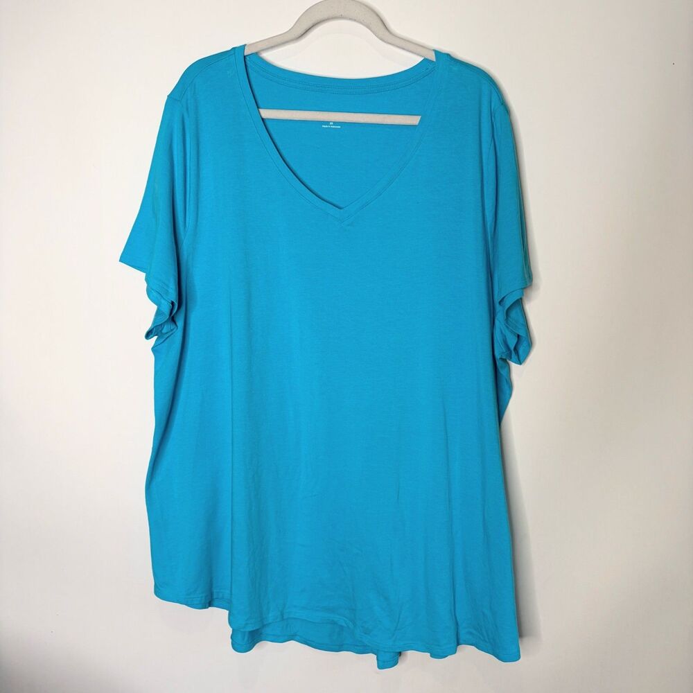 Soft Surroundings SFE18 T-Shirt V-Neck Short Sleeve Light Blue Women Size 3X